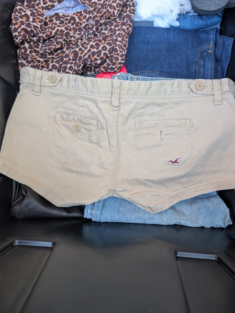 Vintage Hollister Tan Low-rise Cotton Shorts with Embroidered Logo